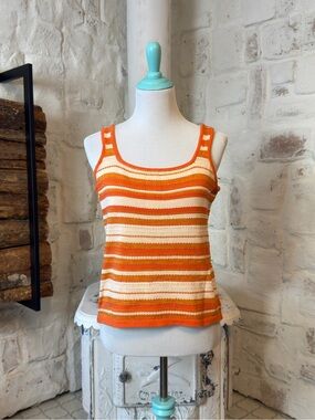 Dee Elly | Striped Knit Tank Top in Orange & Cream
